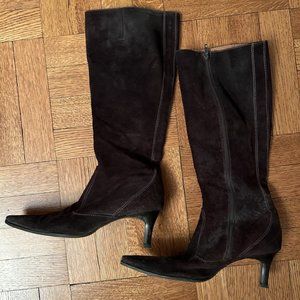 Brown suede J. Crew boots, spike heel, size 7.5